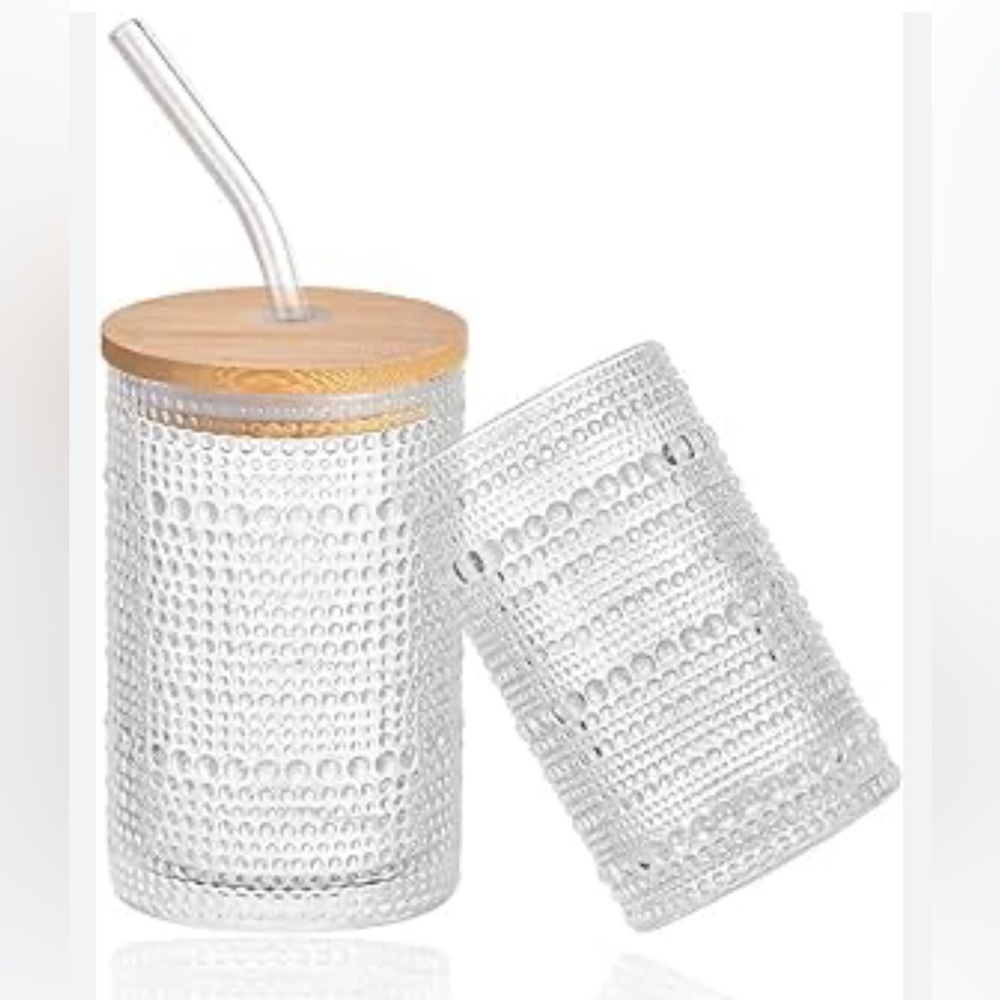 Glass BambooTumbler Reusable Drinking Coffee Tea Beverage Cocktail Cup 18oz Set2